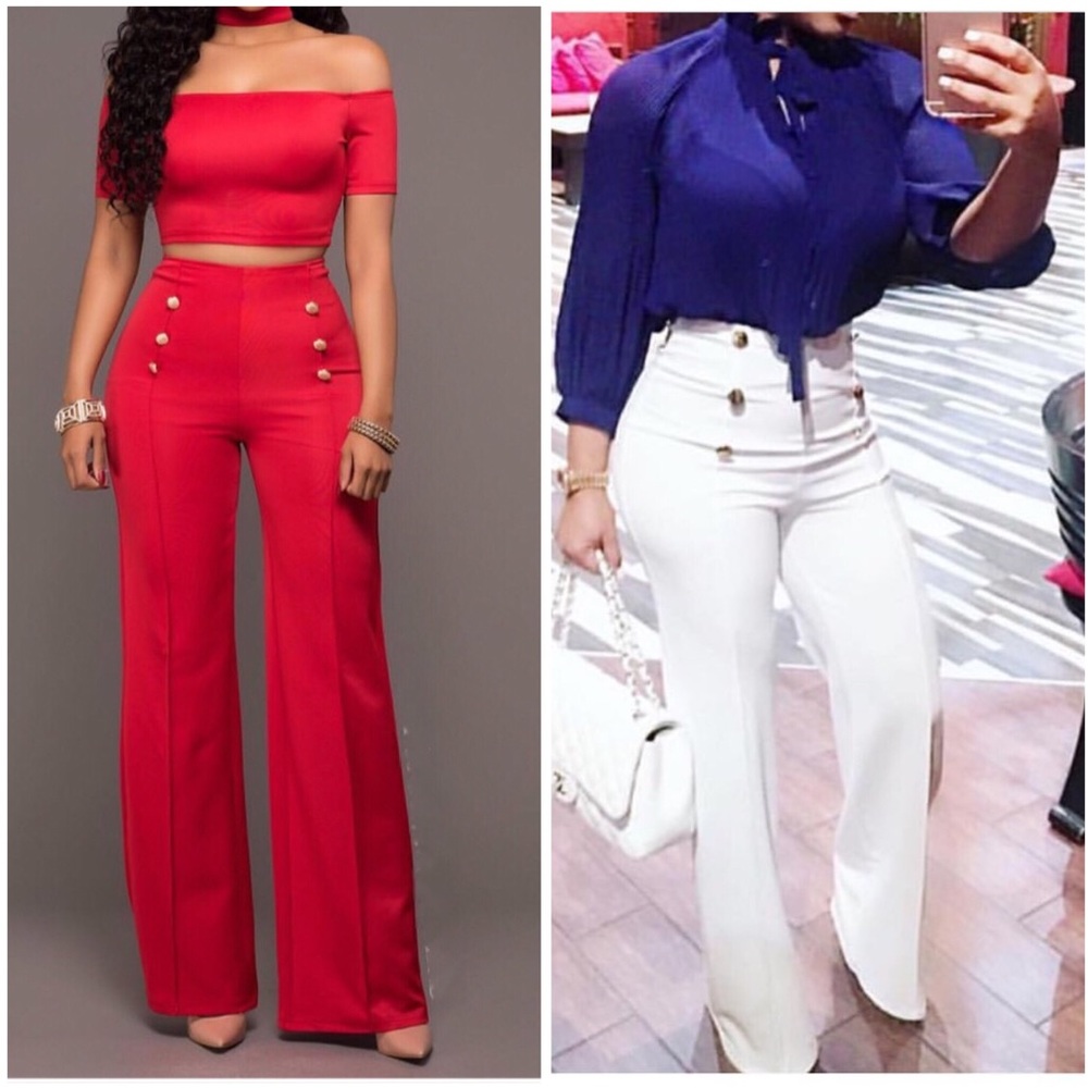 WIDE LEGS PANTS WITH GOLD BUTTONS